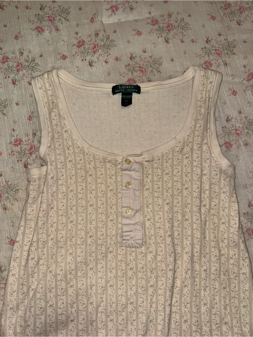 Ralph Lauren Cream Tank Top with Pink Accents